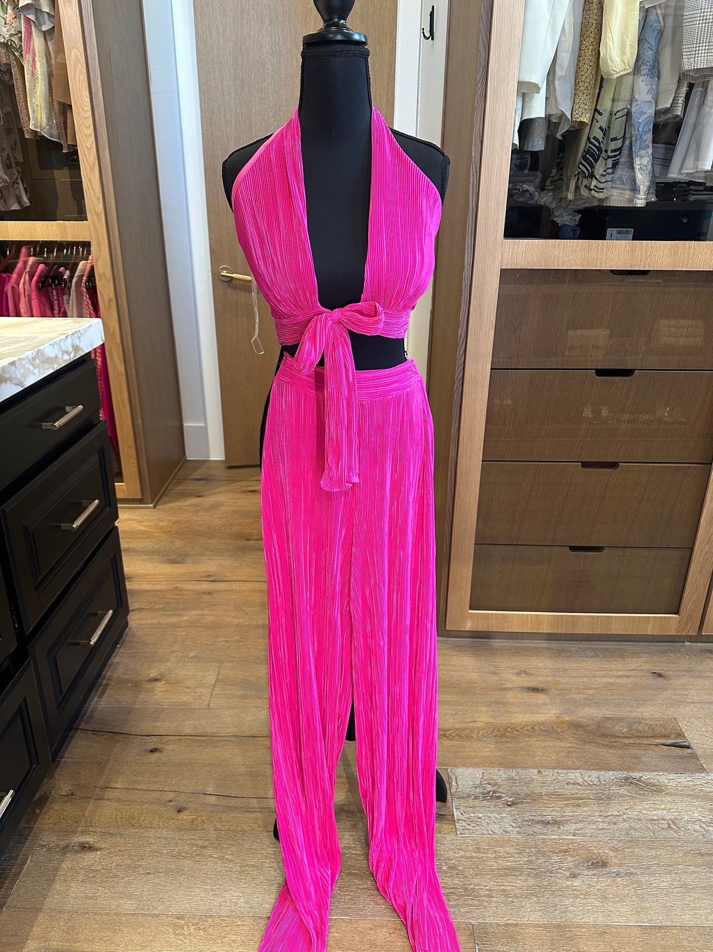 Pink Cameo Crop Halter & Wide Leg Pant