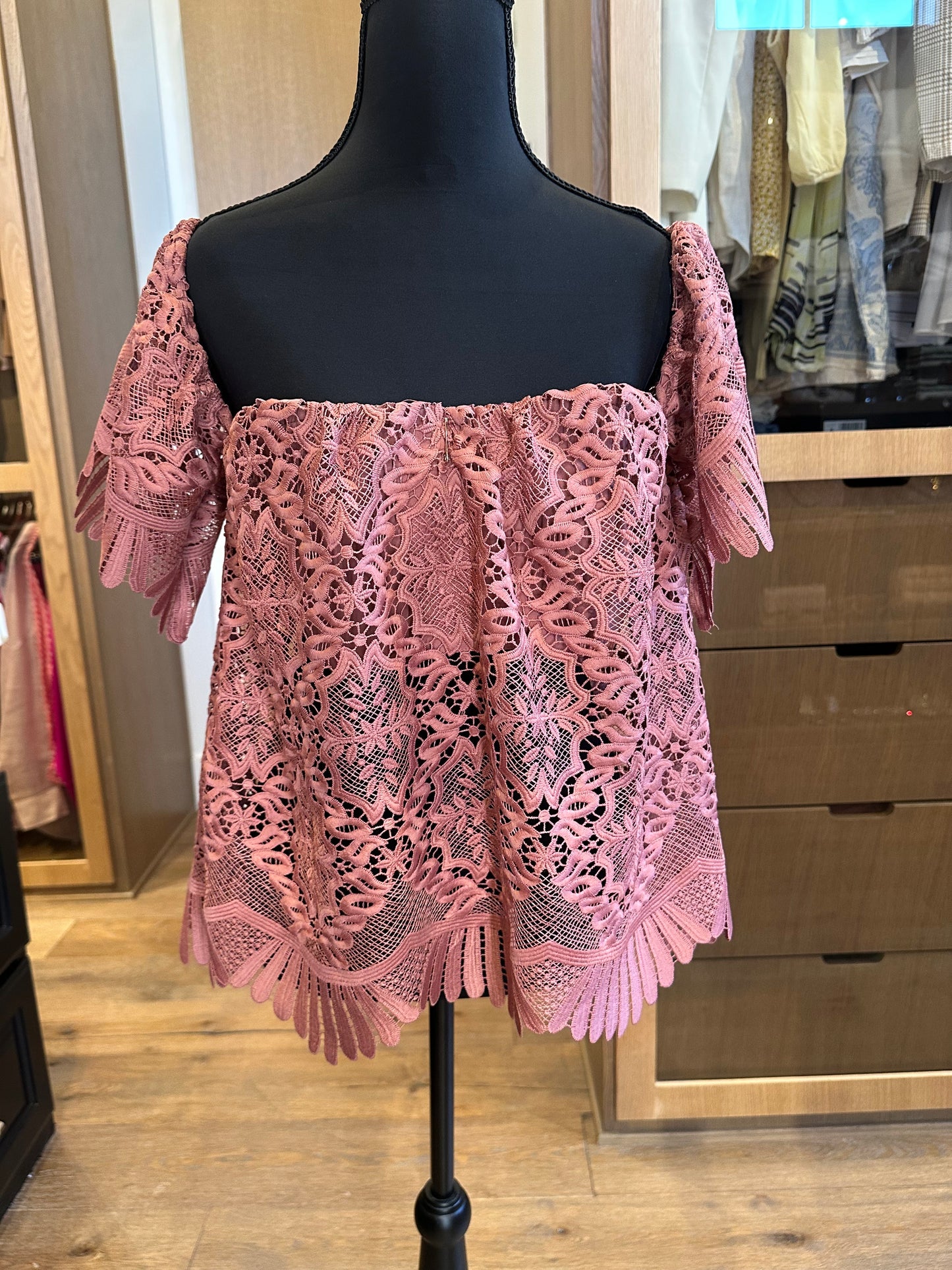 For Love & Lemons Blush Lace, Off Shoulder Top