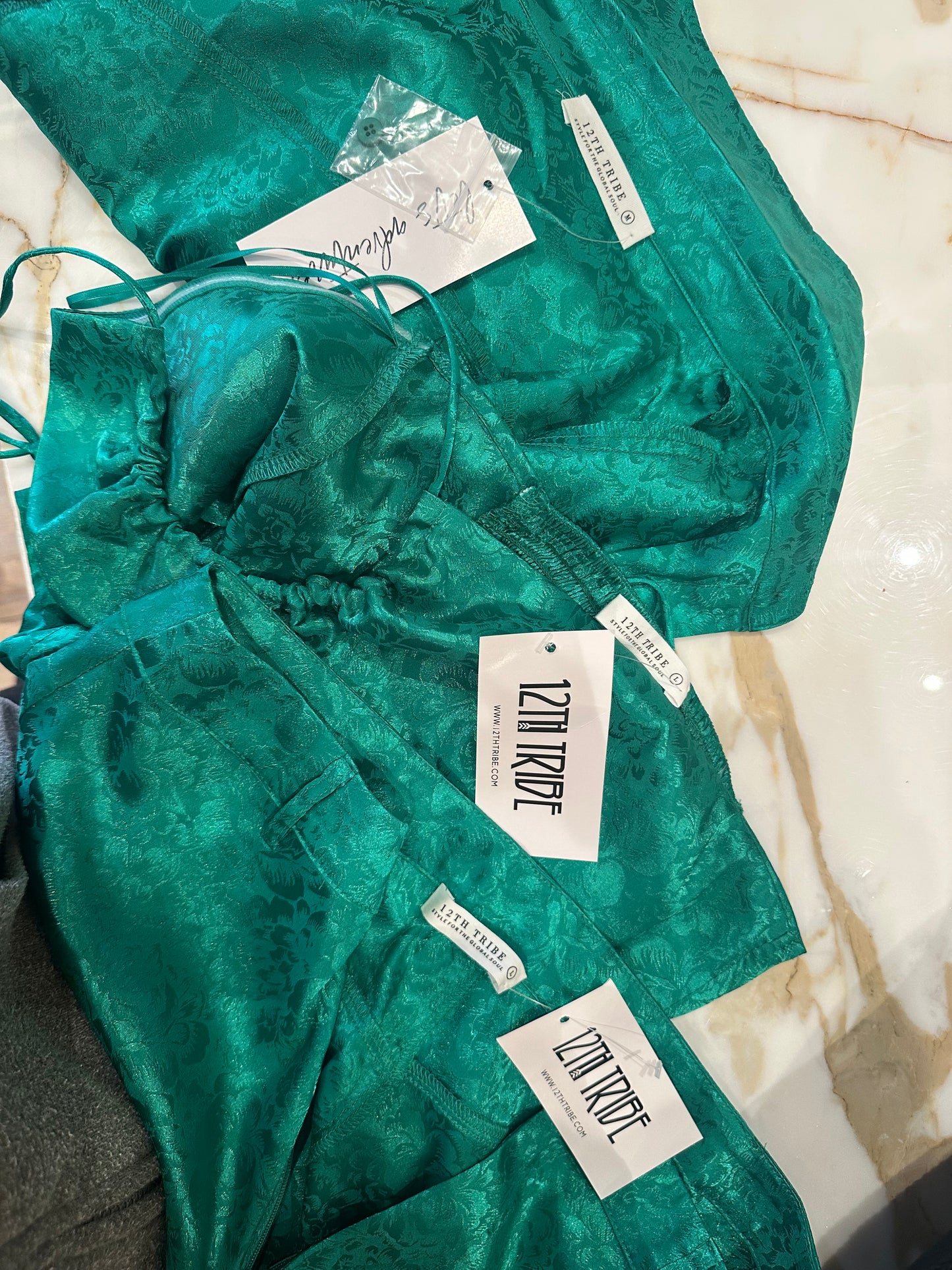12th Tribe Green Summer Satin Set