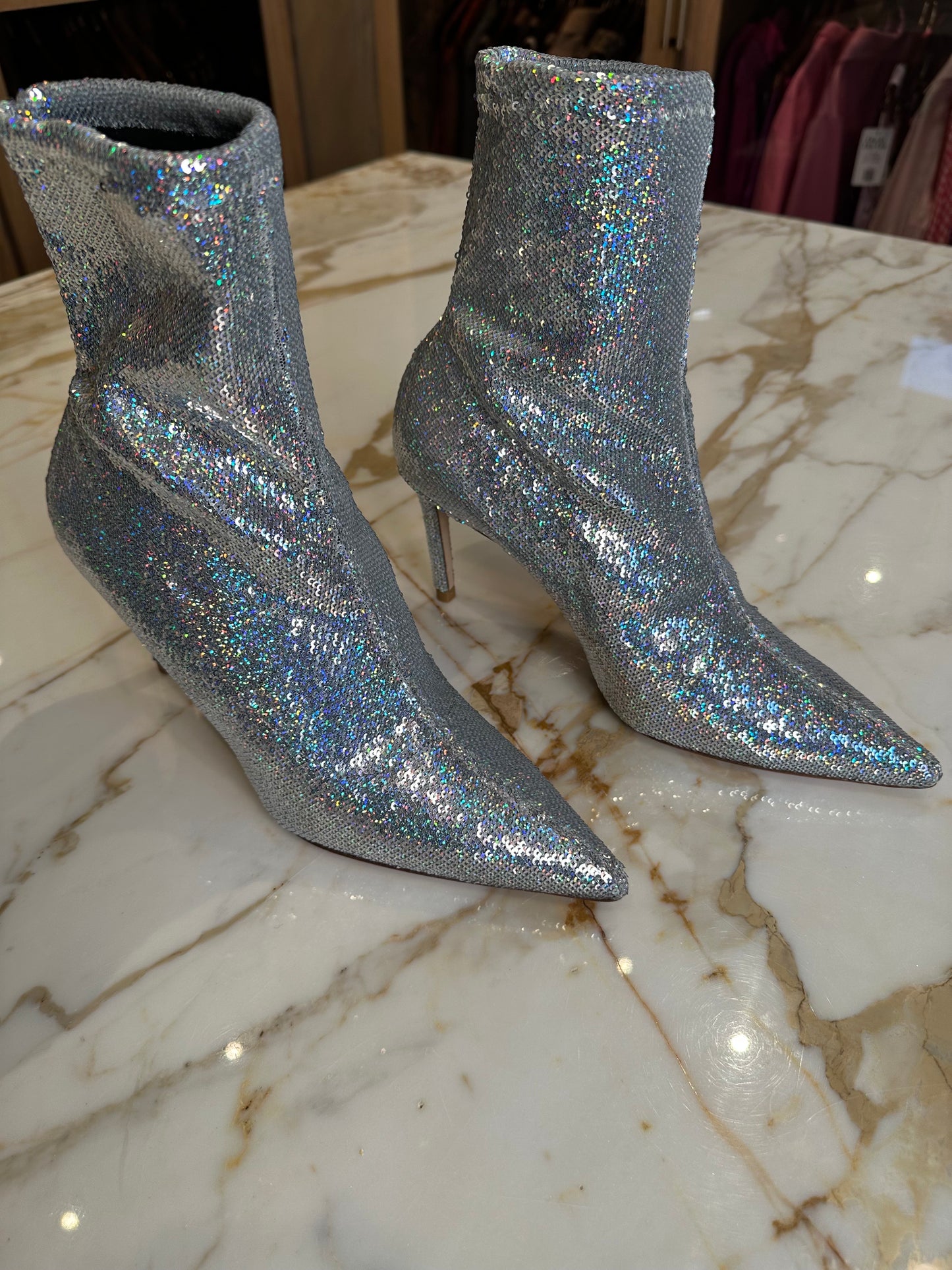 Stuart Weitzman Sequin Silver Boot