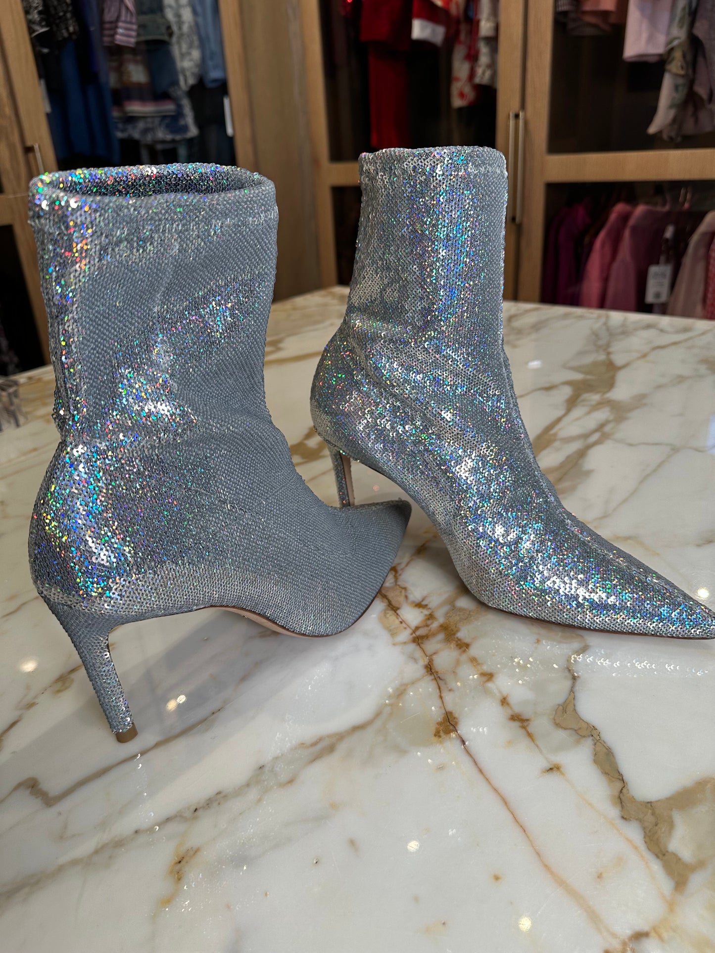 Stuart Weitzman Sequin Silver Boot