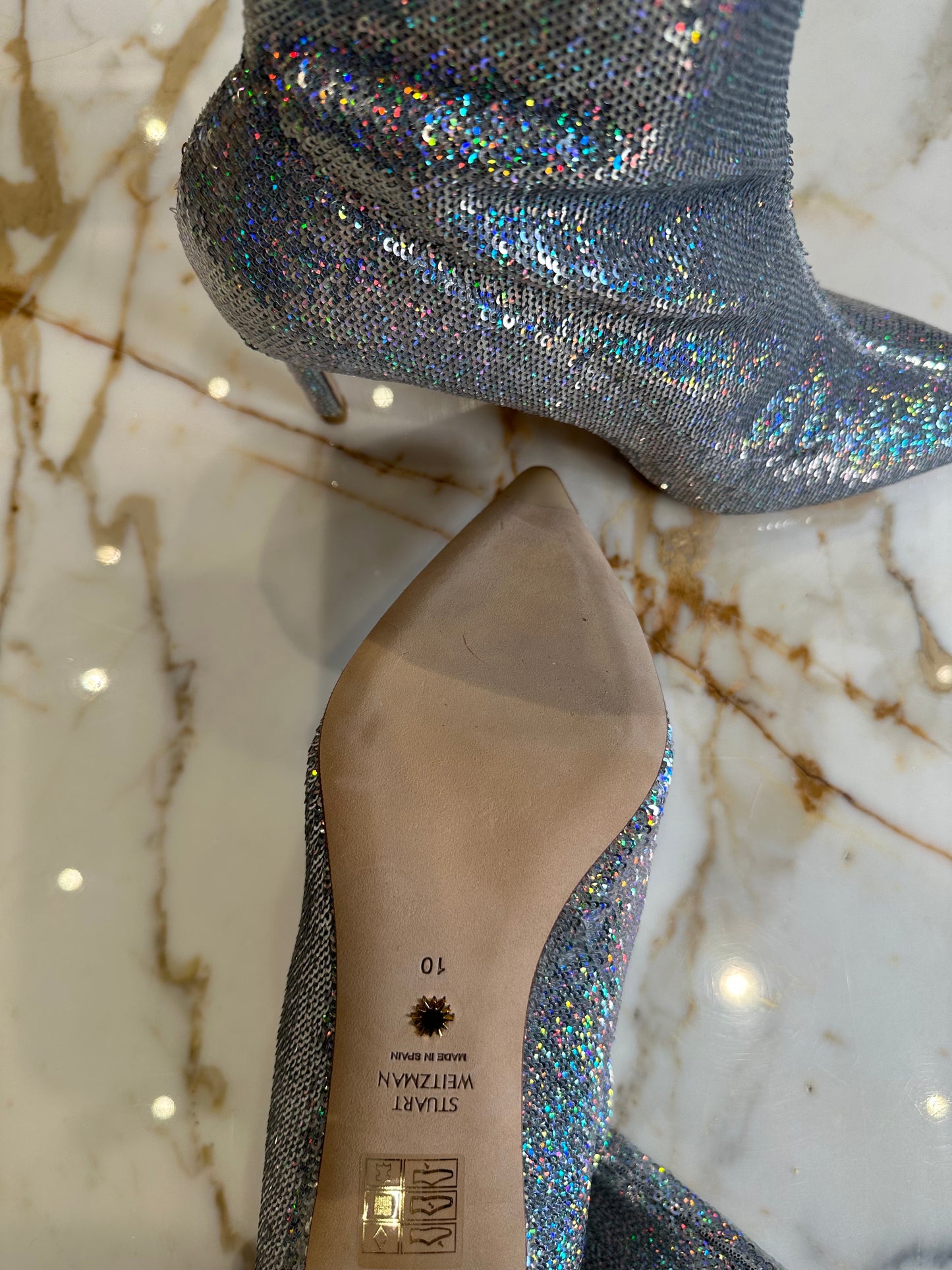 Stuart Weitzman Sequin Silver Boot