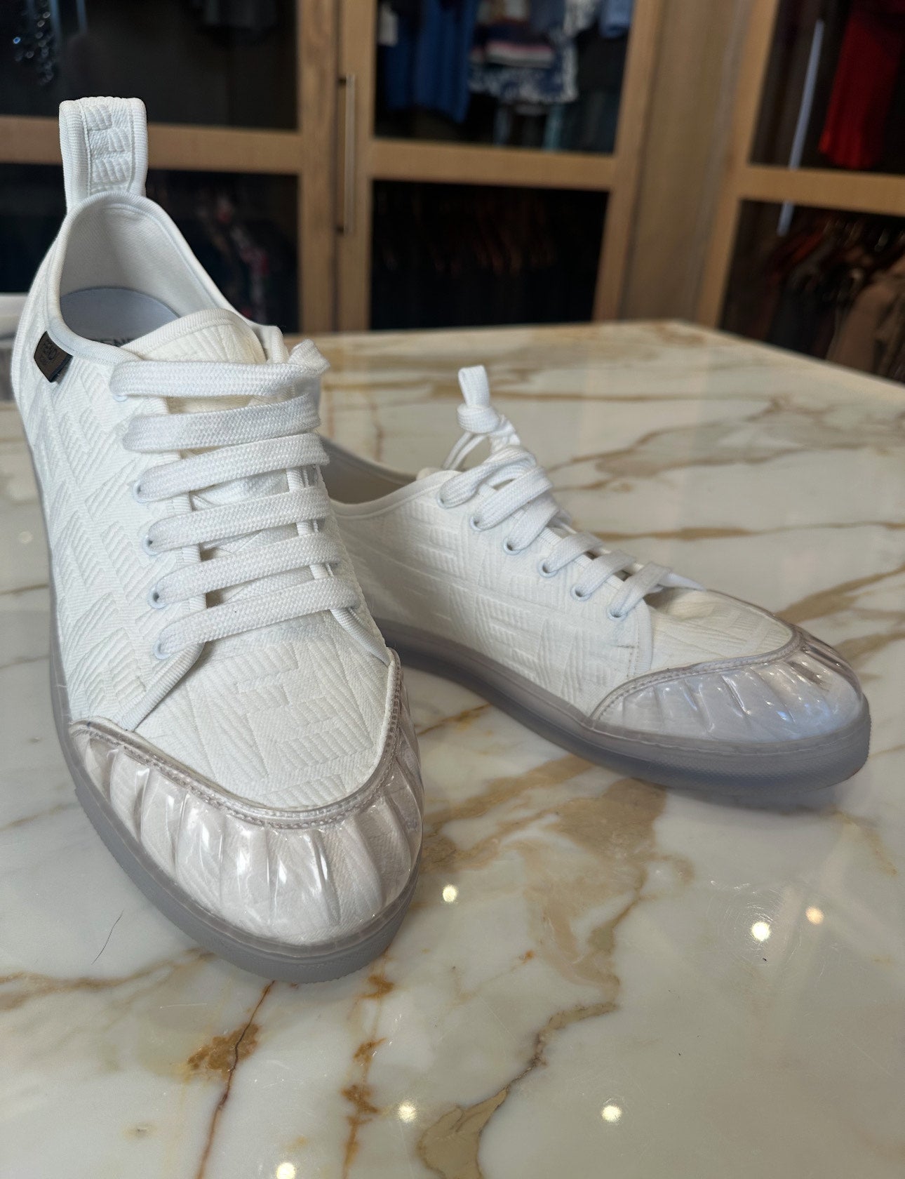 White Fendi Print Shoes