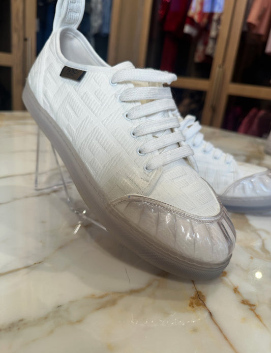 White Fendi Print Shoes