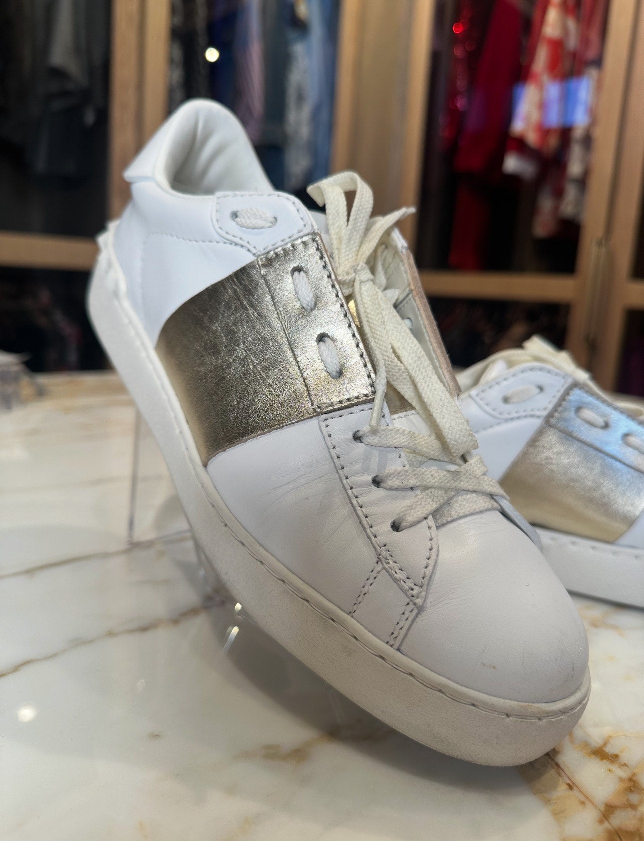 White and Metallic Valentino SHoes